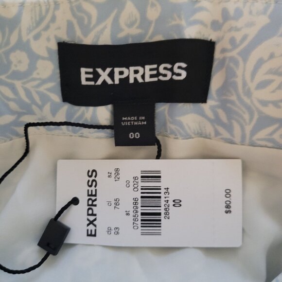 Express Floral Ruffle Faux Wrap Skirt Bow Tie Waist Size 00 Light Blue NWT - Picture 3 of 9